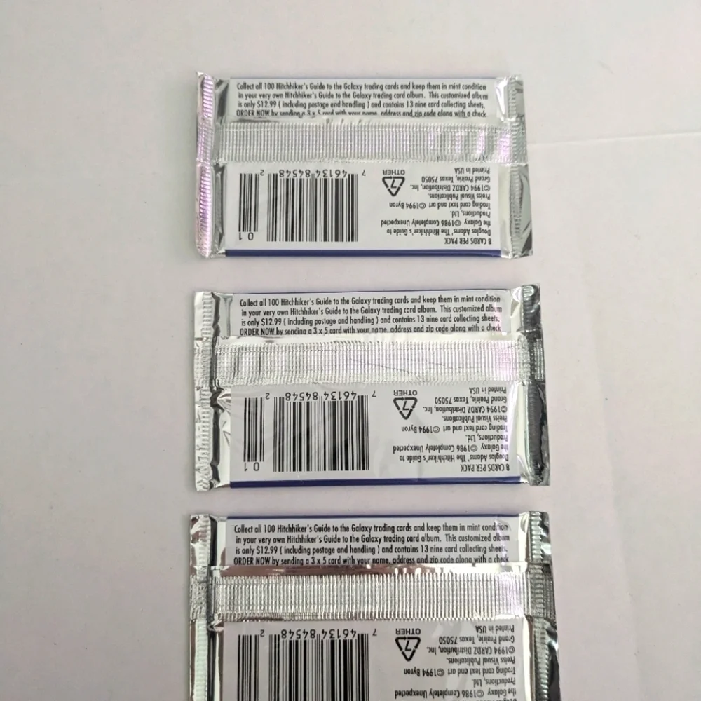 Hitchhikers Guide to the Galaxy Trading Cards.1994 distribution,3 unopened packs